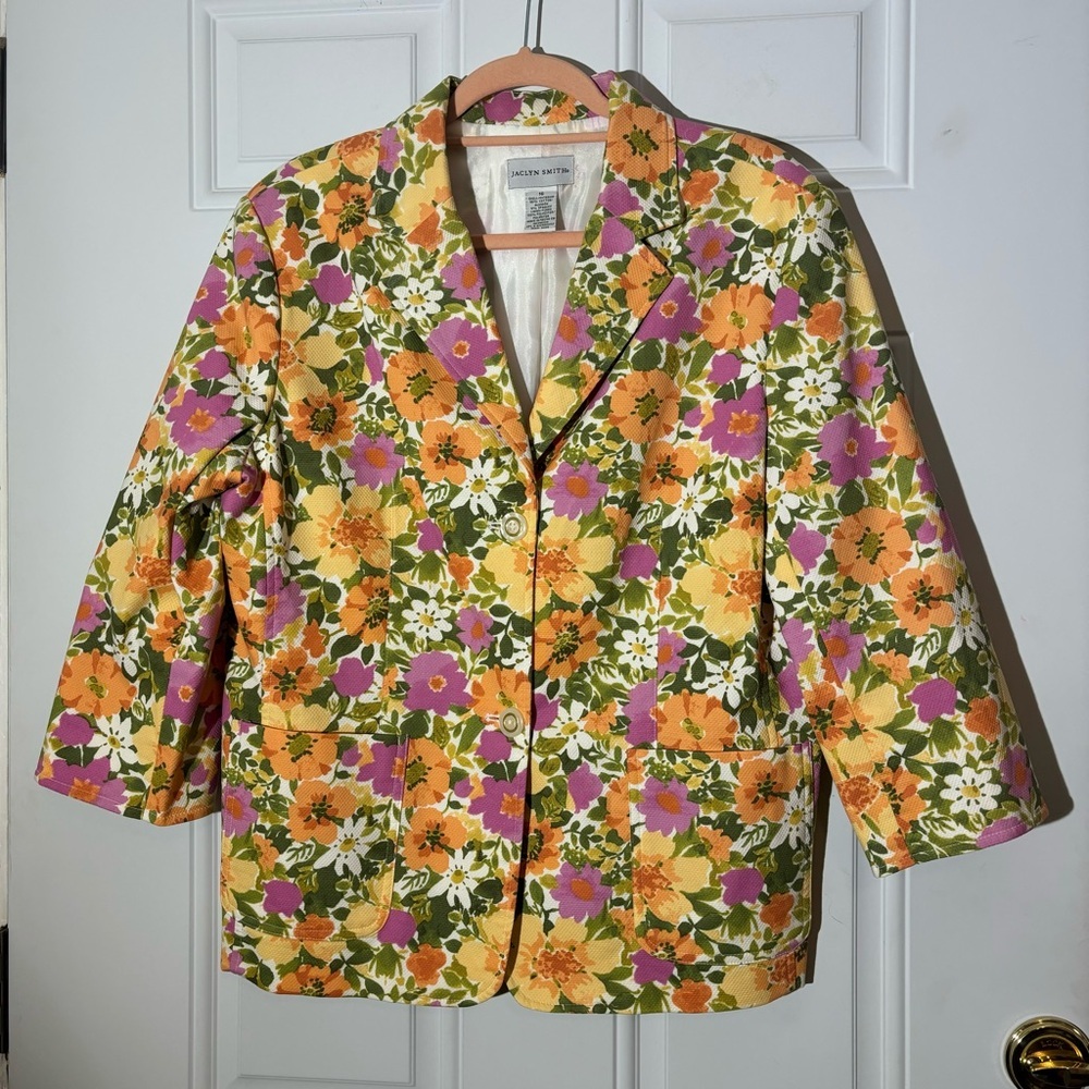 Jaclyn Smith Floral Blazer in Yellow, Orange, Purple, Green